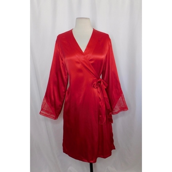 VS VICTORIA’S SECRET Red Satin Chantilly Lace Robe Valentine's Day X-Small Small - Picture 3 of 15